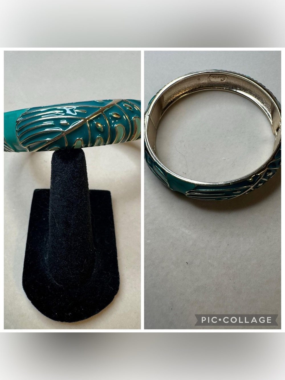 NWOT Nordstrom Sequins Teal Enamel Leaf Bangle Bracelet